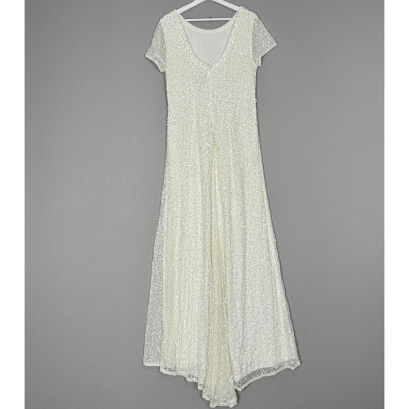 Adrianna Papell Dress Womens 16 Ivory Sequin Maxi Gown Wedding Bridal Formal - Picture 7 of 16